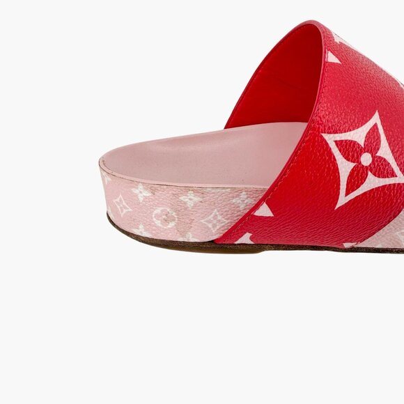 Louis Vuitton Bom Dia Slide Sandals Pink Red Monogram Canvas Size 38 US 8 Women - Picture 9 of 15
